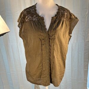 Eddie Bauer Brown Lace Trim Blouse‎